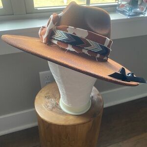 Brown Wide-Brim Hat with Patterned Band